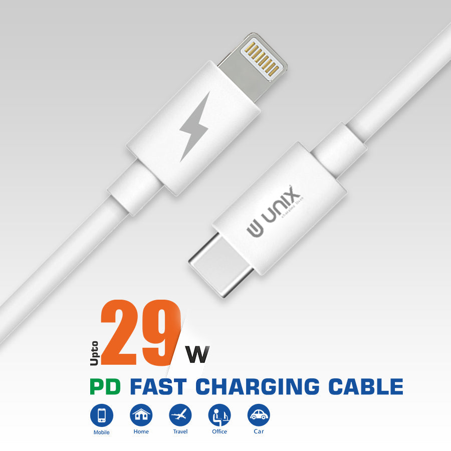 Unix UX-PD29 PD Fast Charging Data Cable Type-C to I5 - Unixindia.