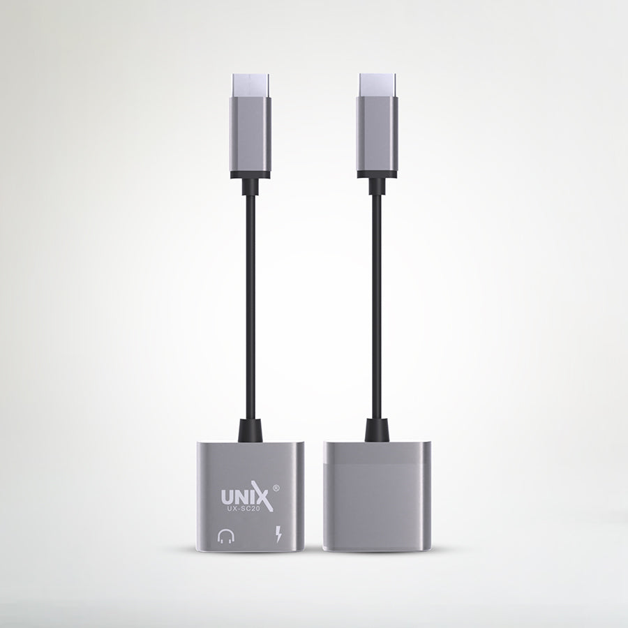 Unix UX-SC20 Wire HF/Charging Connector | 2-in-1 Type-C Aux + Charging Splitter Grey right