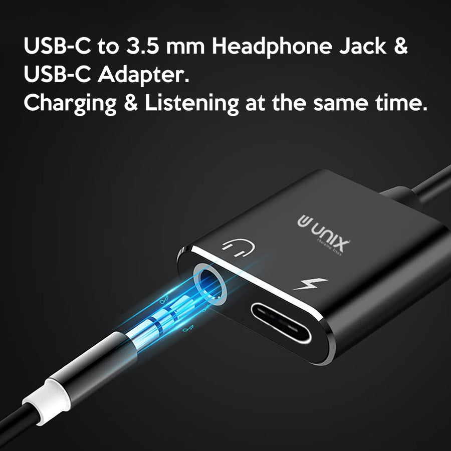 Unix UX-SC20 Wire HF/Charging Connector | 2-in-1 Type-C Aux + Charging Splitter - Unixindia.