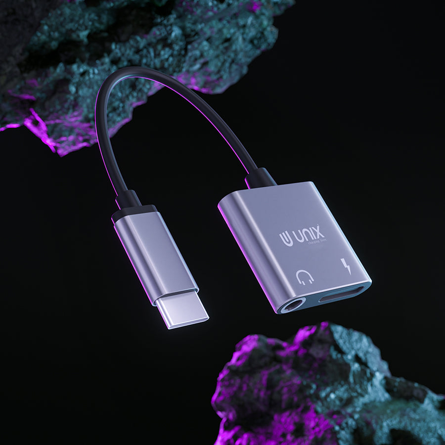 Unix UX-SC20 Wire HF/Charging Connector | 2-in-1 Type-C Aux + Charging Splitter - Unixindia.
