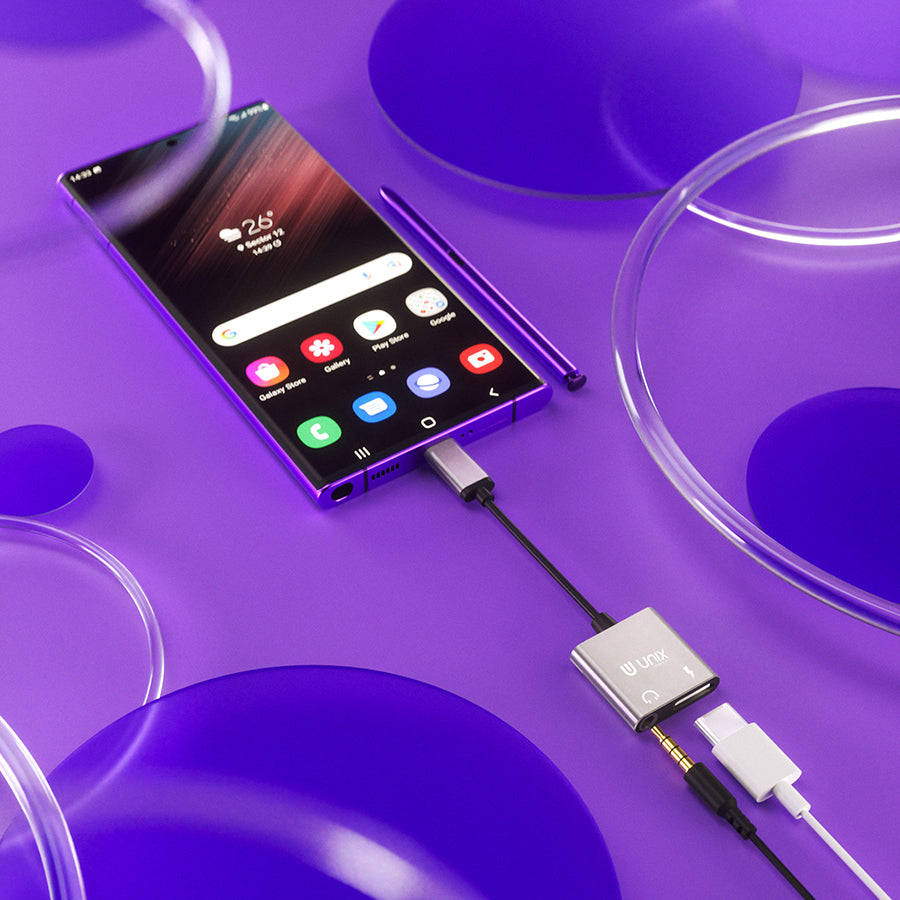 Unix UX-SC20 Wire HF/Charging Connector | 2-in-1 Type-C Aux + Charging Splitter - Unixindia.