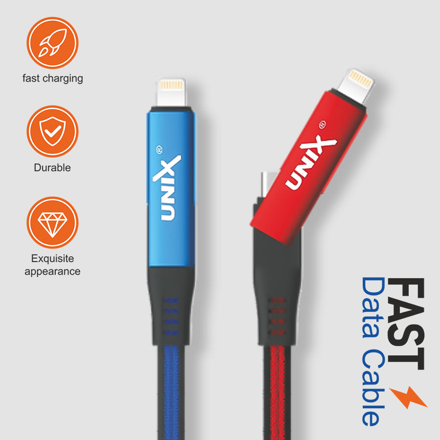 Unix UX-T20 All-In-One Fast Data Cable - 180 Rotation, 5A-40W Rapid Charge right