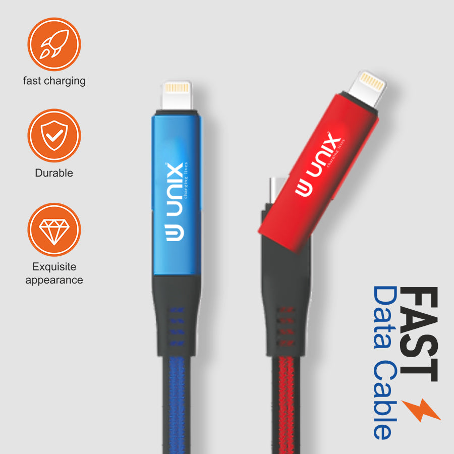 Unix UX-T20 All-In-One Fast Data Cable - 180 Rotation, 5A-40W Rapid Charge