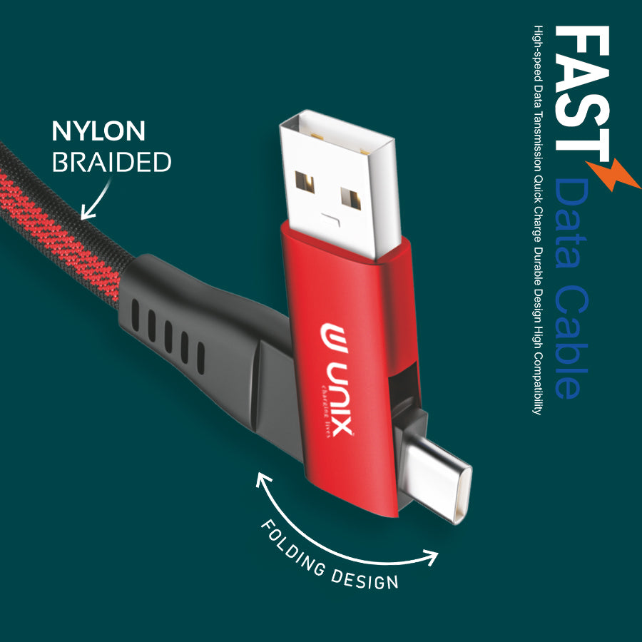 Unix UX-T20 All-In-One Fast Data Cable - 180 Rotation, 5A-40W Rapid Charge