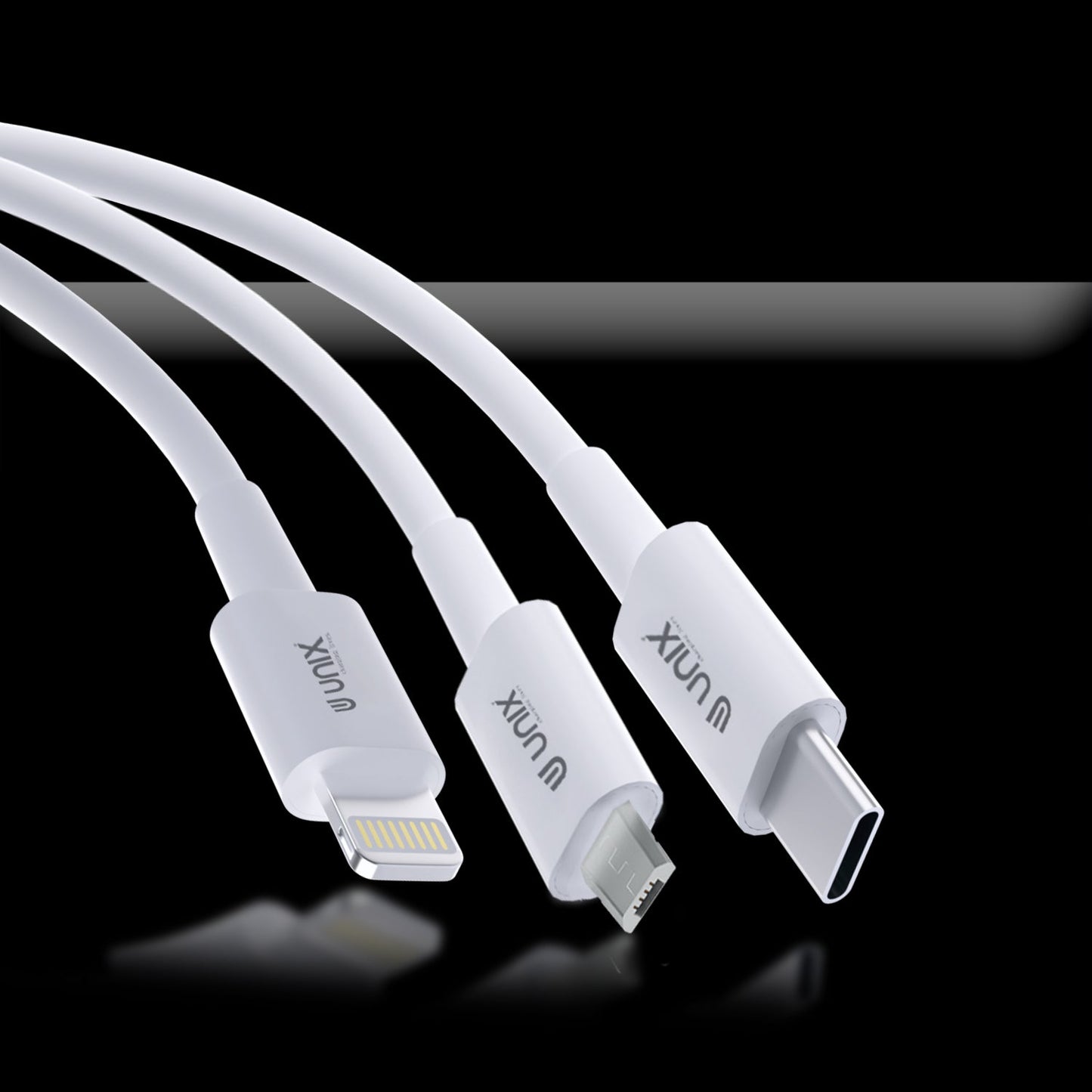 Unix UX-T22 3-in-1 Fast Charging Data Cable - Type-C, N70, Lightning - Unixindia.