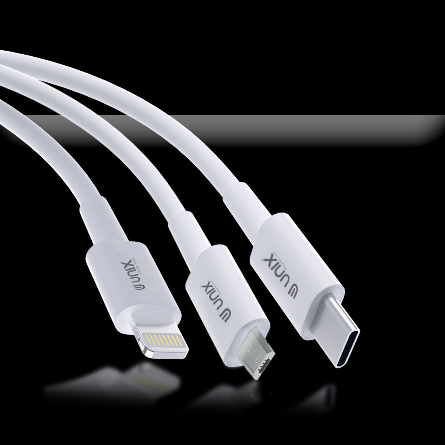 Unix UX-T22 3-in-1 Fast Charging Data Cable - Type-C, N70, Lightning - Unixindia.