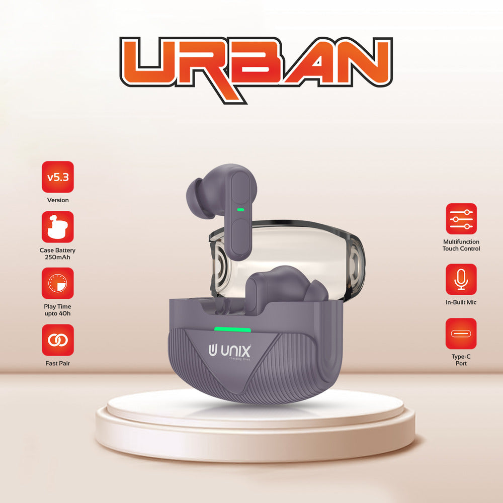 Unix UX-W200 Urban Wireless Earbuds | 40H Playtime & Multifunction Touch Control