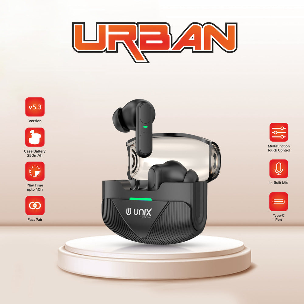 Unix UX-W200 Urban Wireless Earbuds | 40H Playtime & Multifunction Touch Control