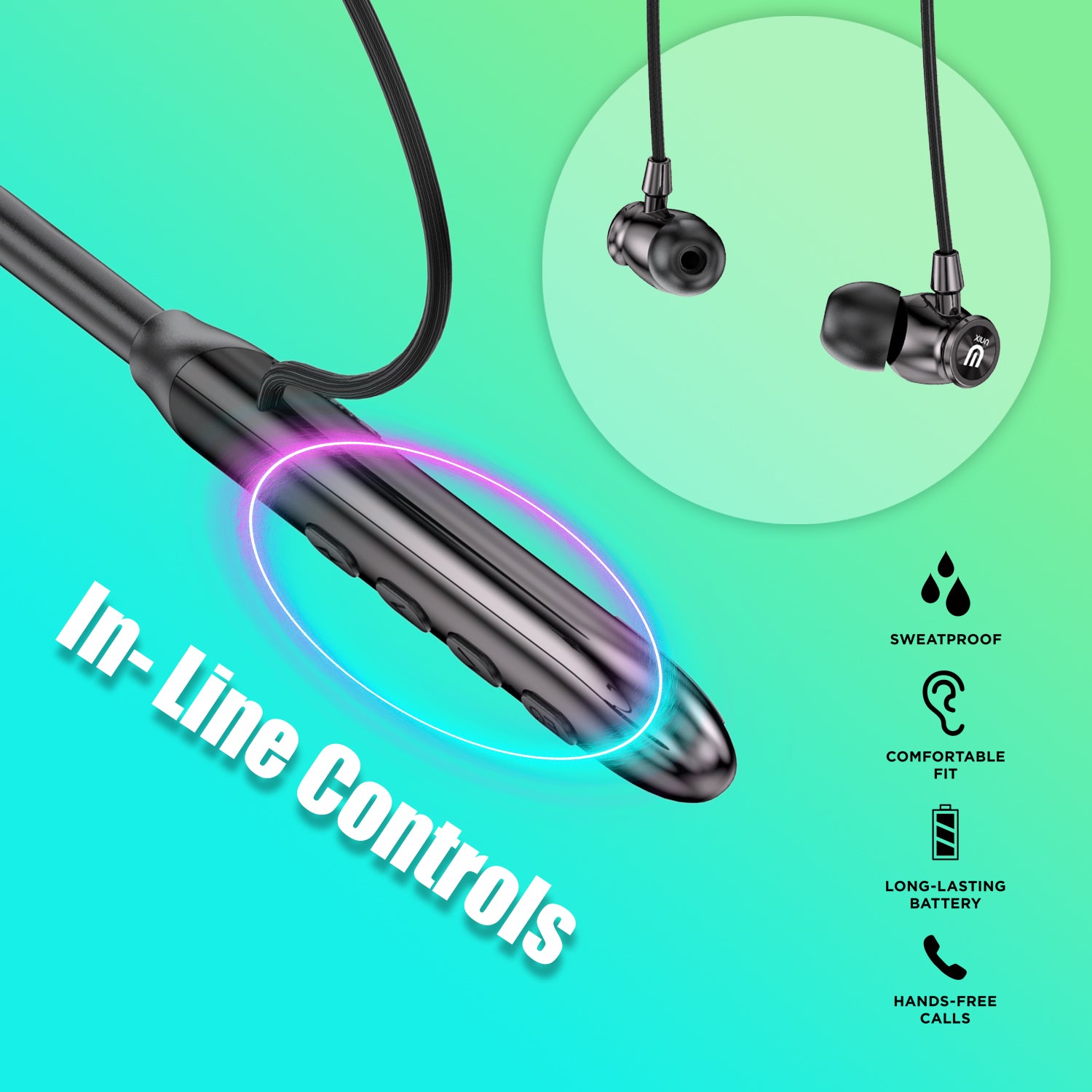 UNIX UX-W400 Notes Wireless Neckband - 99 Hours Playtime, Magnetic On/Off, Voice Assistant Enabled - Unixindia.