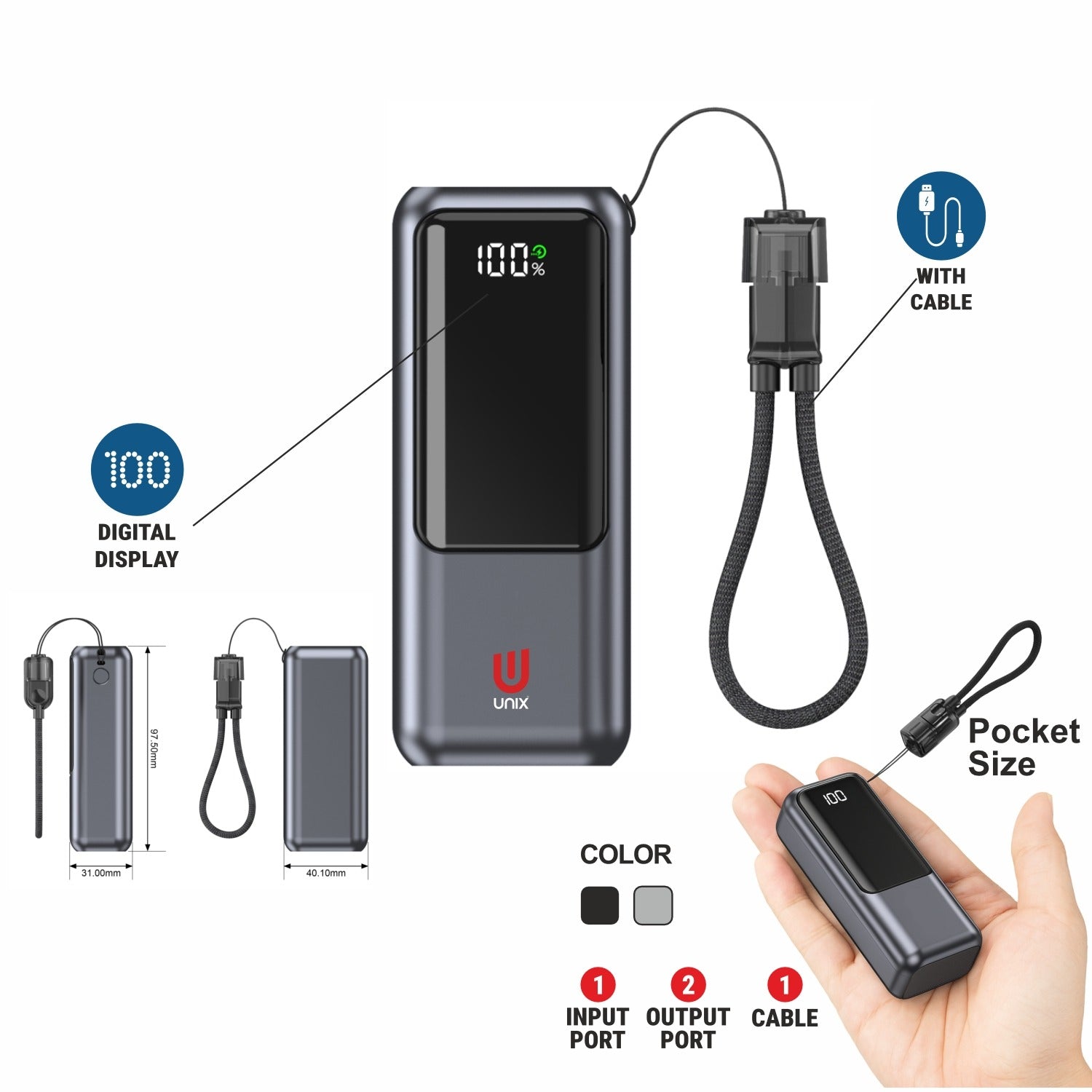 UNIX VOLTRO 10000mAh Power Bank – 22.5W PD Fast Charging with Digital Display