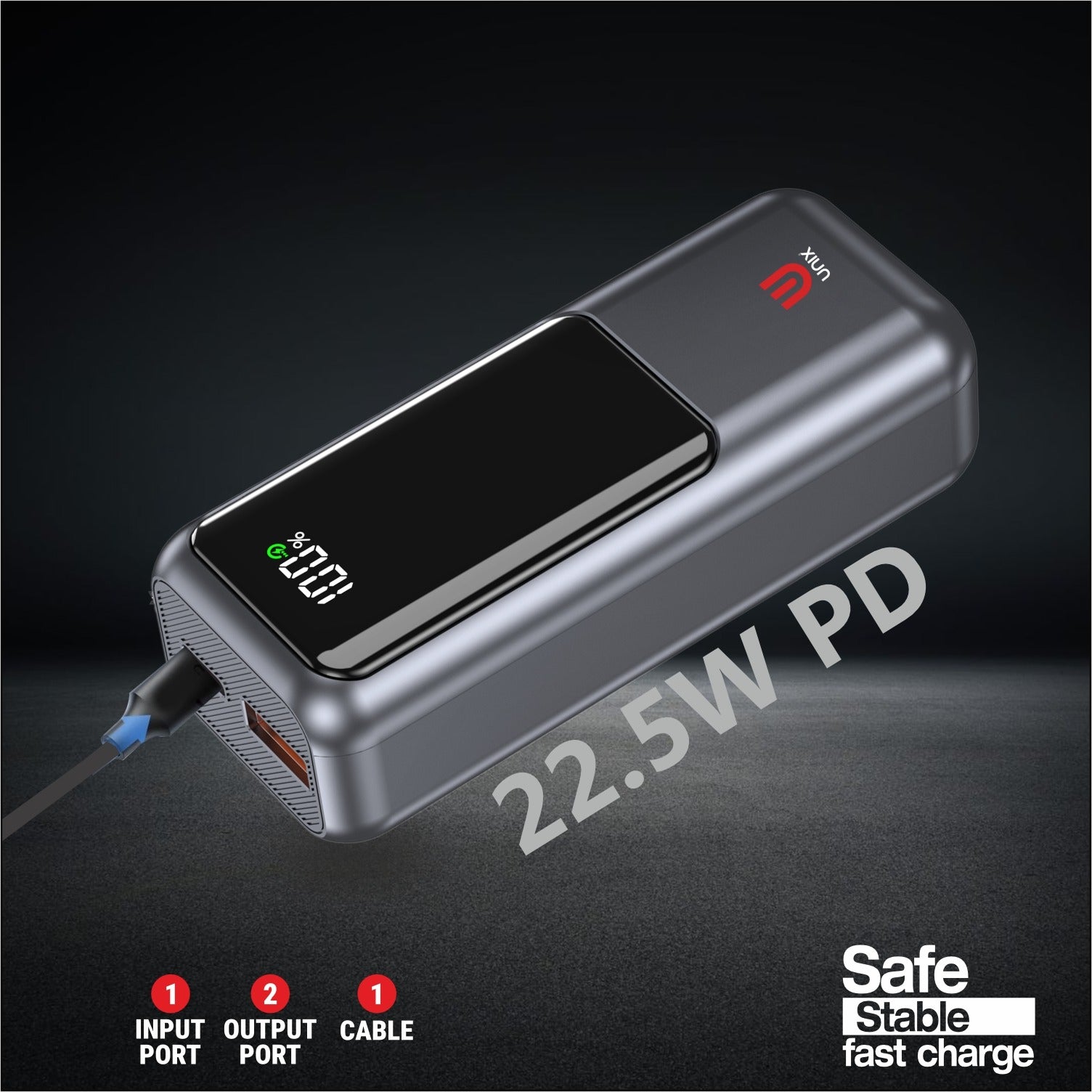 UNIX VOLTRO 10000mAh Power Bank – 22.5W PD Fast Charging with Digital Display