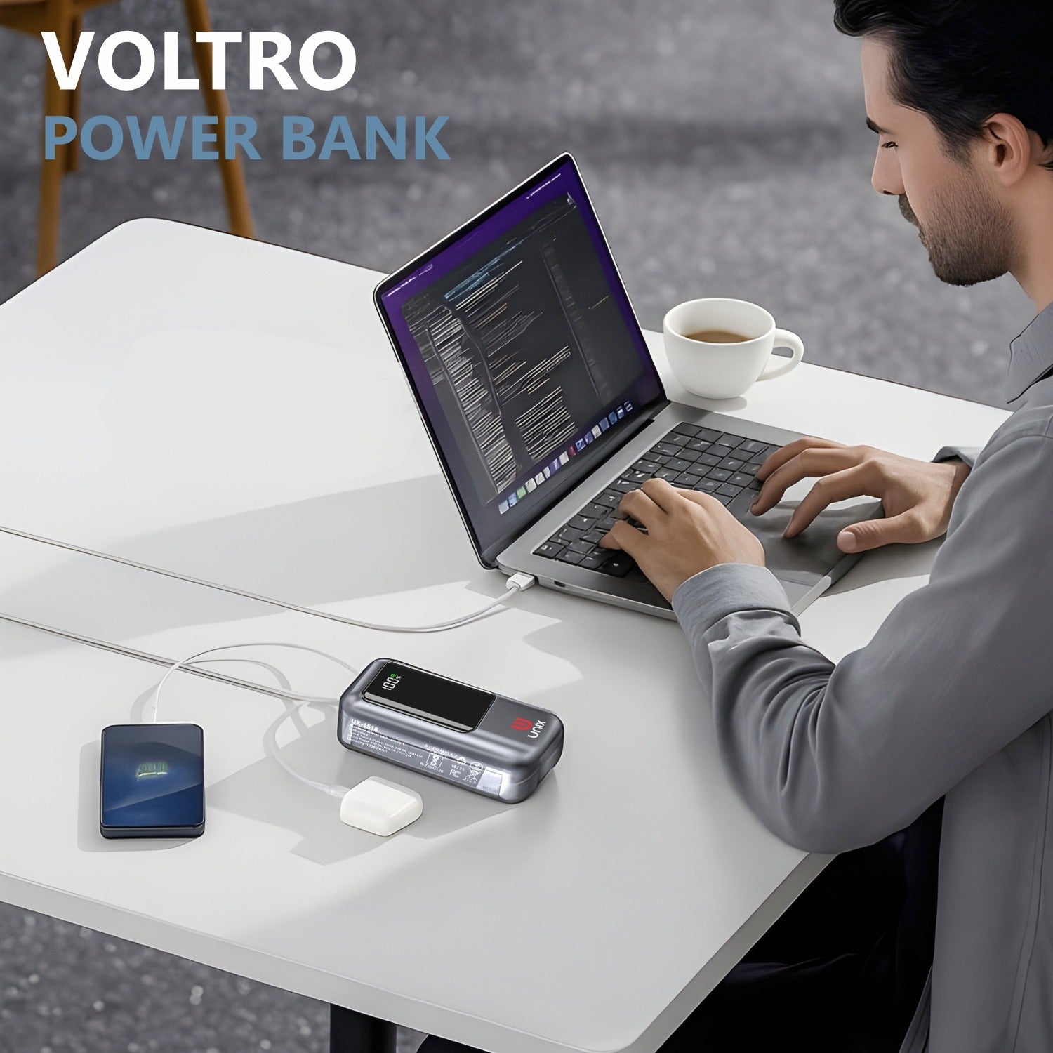 UNIX VOLTRO 10000mAh Power Bank – 22.5W PD Fast Charging with Digital Display