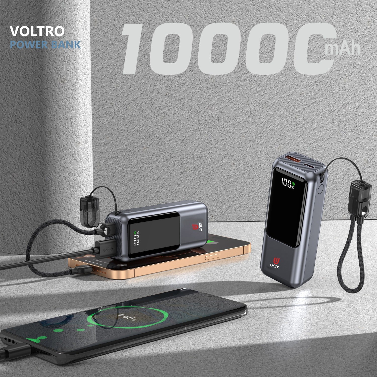 UNIX VOLTRO 10000mAh Power Bank – 22.5W PD Fast Charging with Digital Display