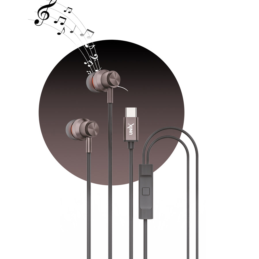 Unix Harmony Type-C Wired Earphones - Superb Sound and Comfort in Harmony brown full