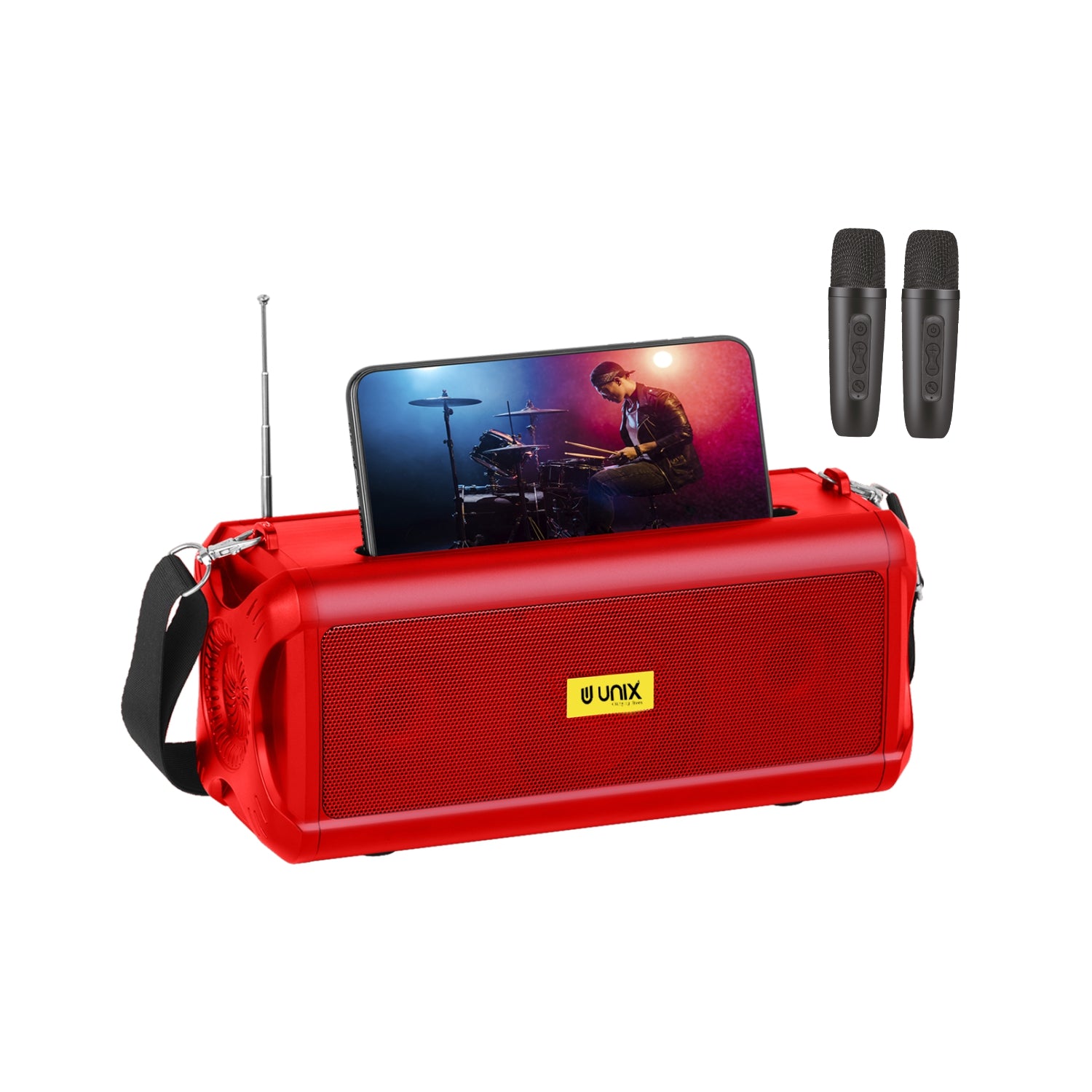 UNIX UX-887 Buzz Beat Party Speaker – Voice-Changing Mic Red